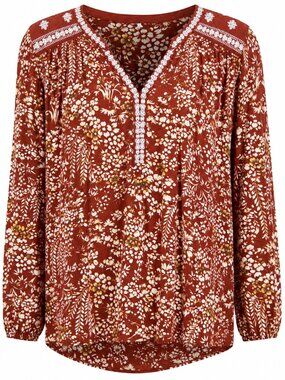 Lucy Brand Women's 2X Rust Floral Bohemian Tunic‎ Blouse Lagenlook Cottage Core